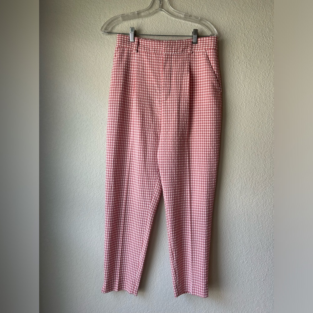 Zara Pink Gingham Straight Leg Trouser Pant